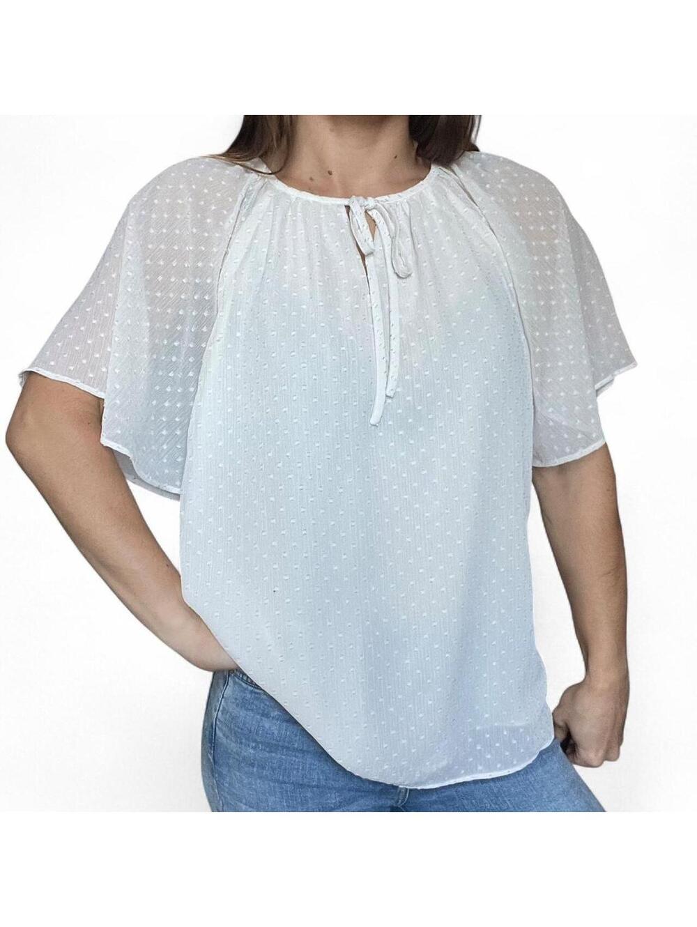 Ann Taylor White Flutter Sleeve Blouse Size Medium